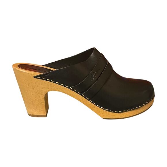 L.L. Bean Leather Wood Clogs Size 7 Chunky Platform Heels Cottagecore Boho Y2K - Picture 2 of 11